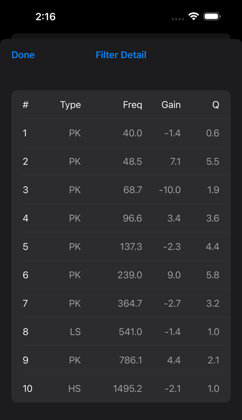 filter detail screen